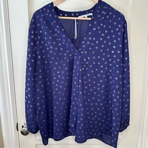 Collective Concepts Long Sleeve Blue Blouse With Gold Flowers - Size XXL